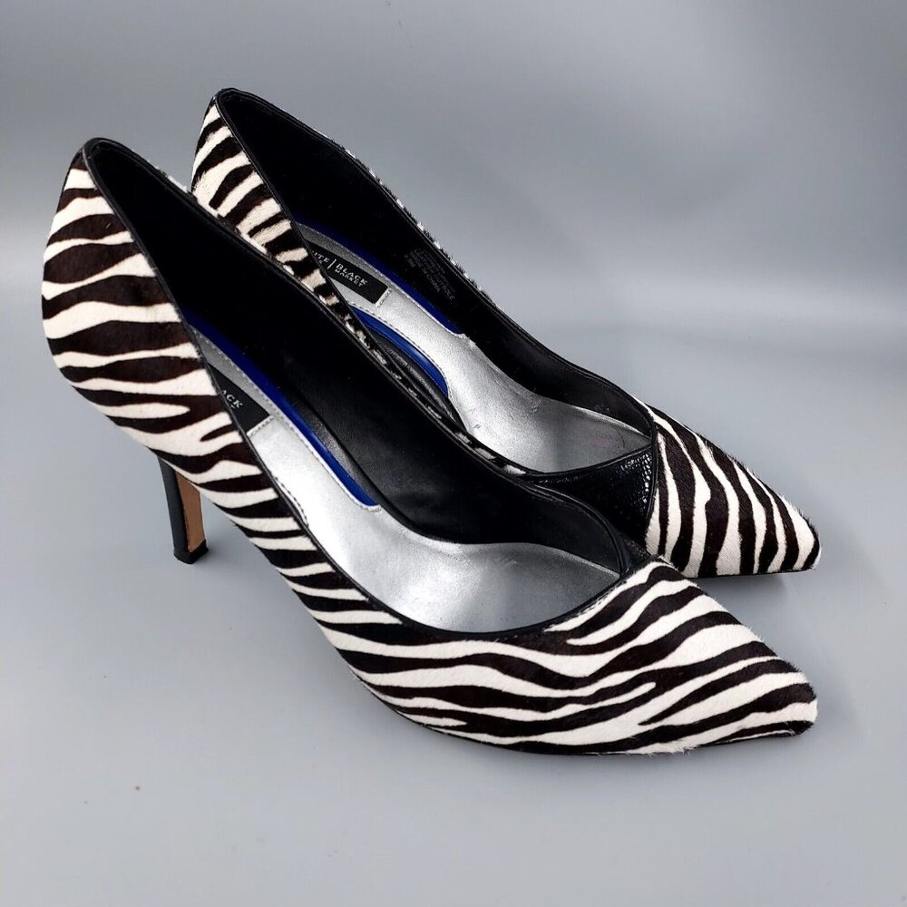 Woman's Pumps Zebra Stripes 9.5M Leather Heels Pumps By White House/Black Market